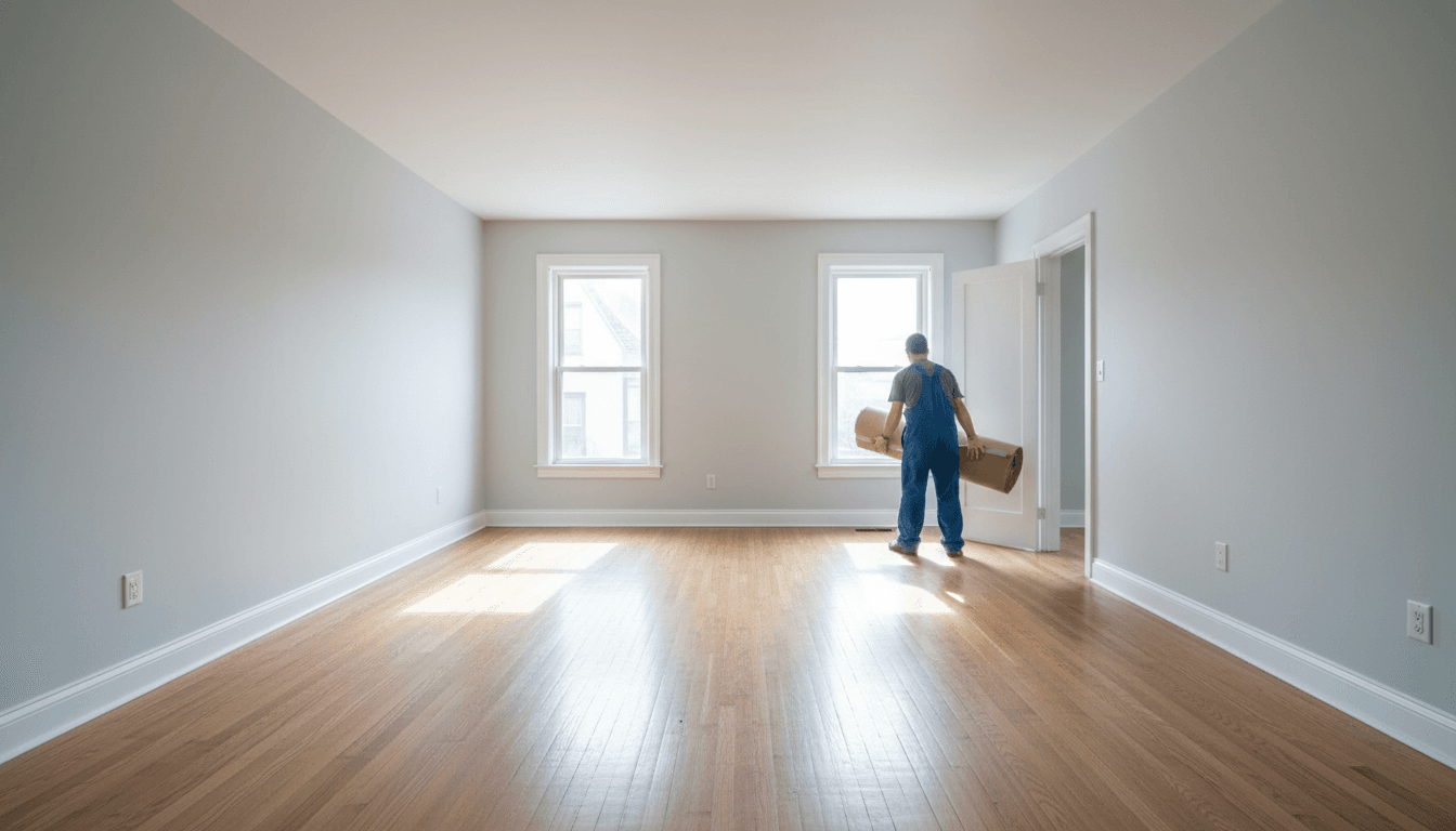 Clean empty room with new drywall and floors